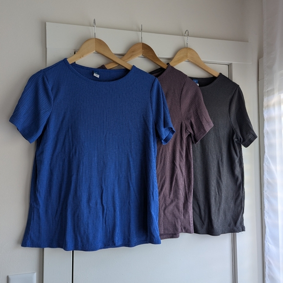 Old Navy Tops - Old Navy Luxe Ribbed T-Shirts in Blue, Purple, and Gray (Set Of 3)